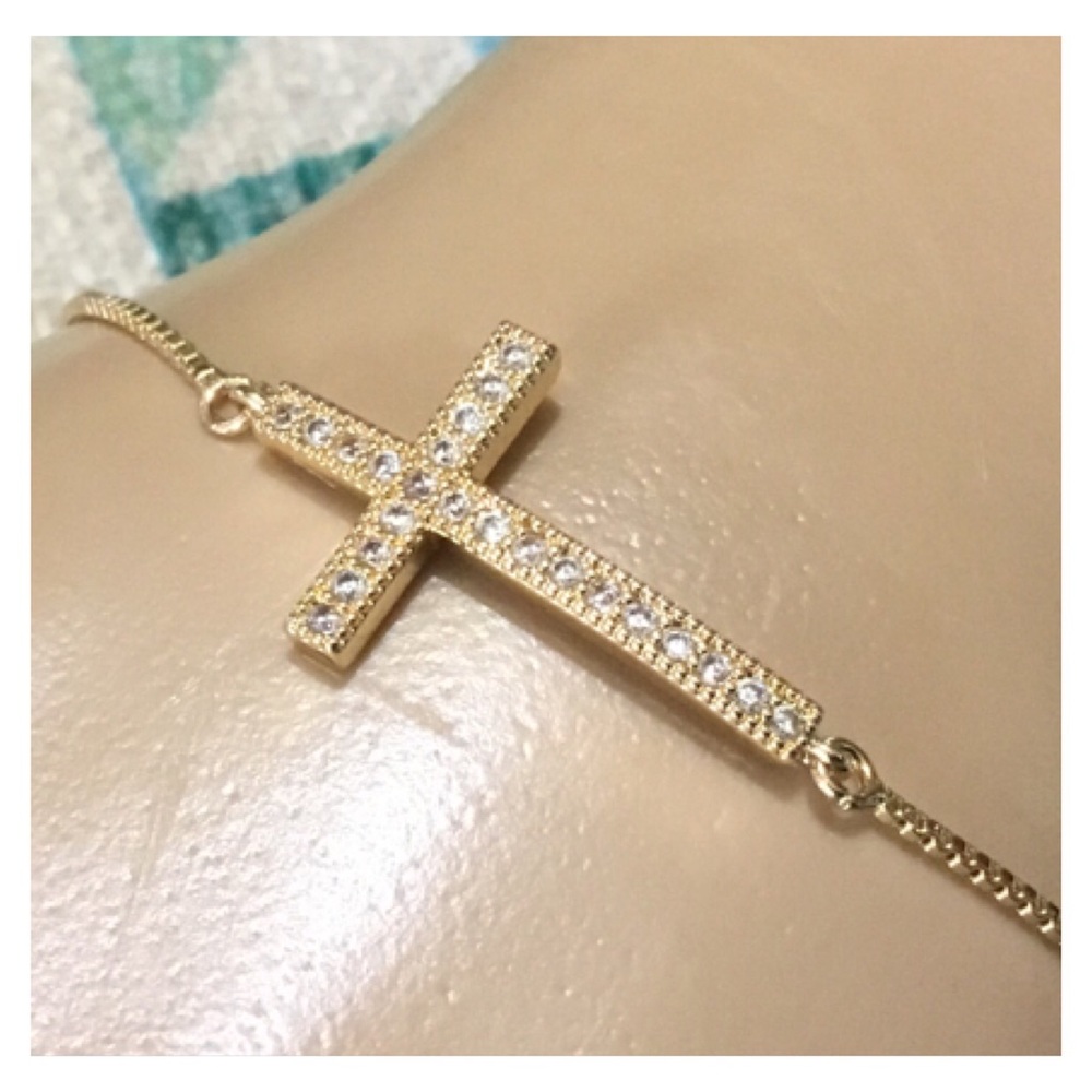 New! Gold Clear Crystal Cross Bracelet